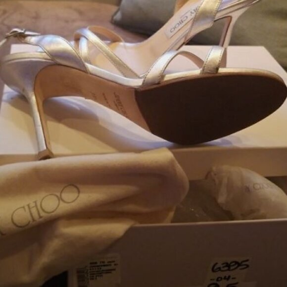 Jimmy Choo Silver Leather Jag Slingback Sandals - Picture 2 of 4